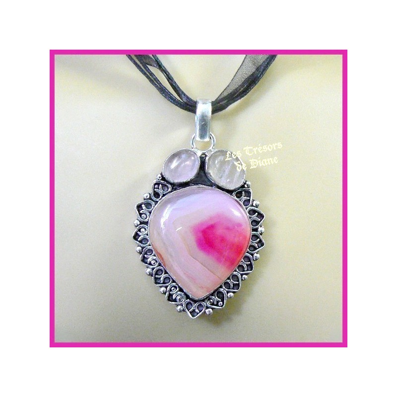 Pendentif PRESTIGE en AGATE naturelle sertie argent