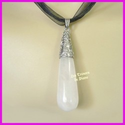 Pendentif GOUTTE en QUARTZ ROSE serti