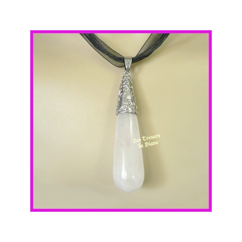 Pendentif GOUTTE en QUARTZ ROSE serti