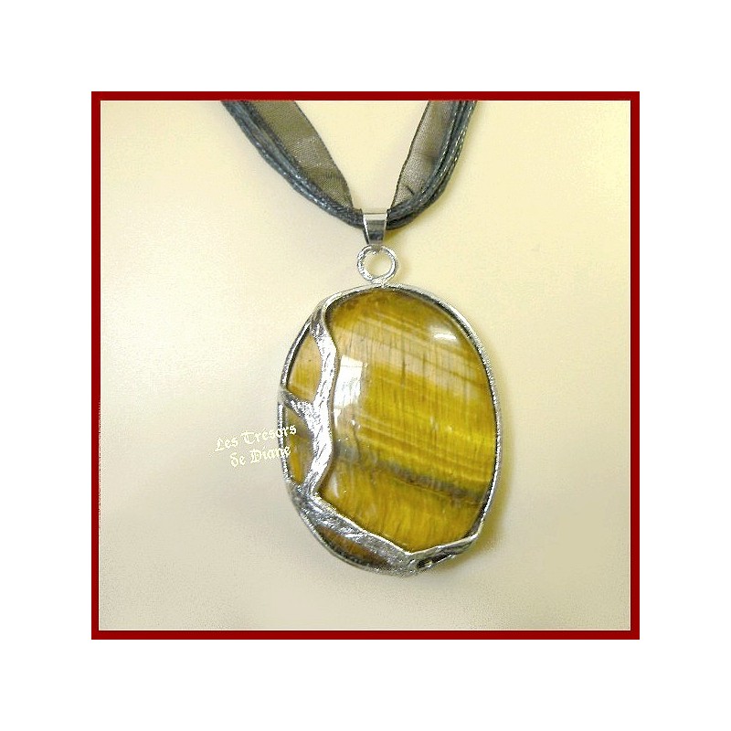 Pendentif en OEIL DE TIGRE naturel serti