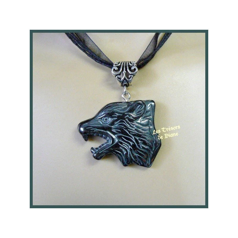 Pendentif TETE DE LOUP en hématite