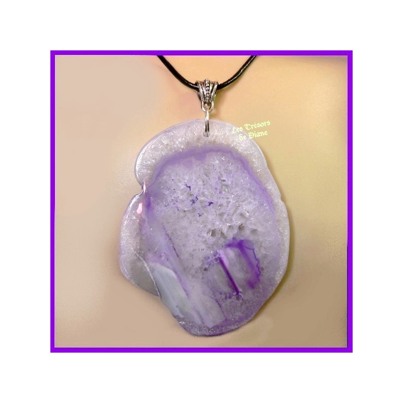 Pendentif géode en agate mauve