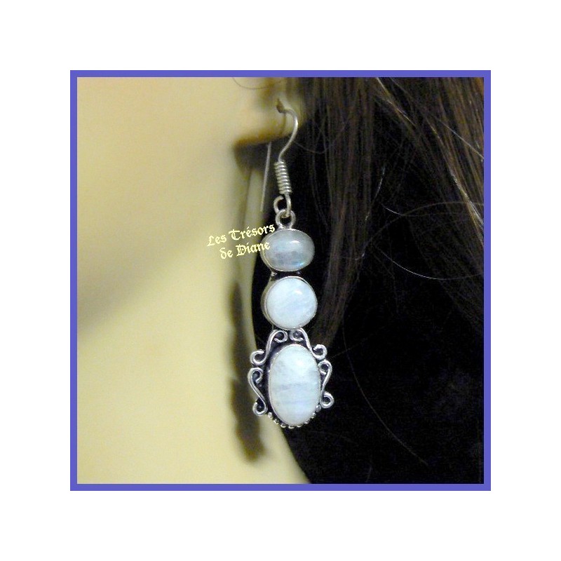 Boucles d'oreilles PRESTIGE en PIERRE DE LUNE naturelle Boucles d'oreilles PRESTIGE en PIERRE DE LUNE naturelle