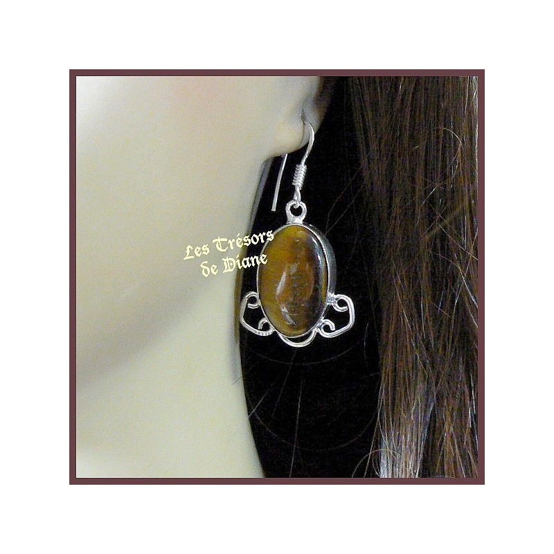 Boucles d'oreilles PRESTIGE en OEIL DE TIGRE naturel Boucles d'oreilles PRESTIGE en OEIL DE TIGRE naturel