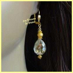 Boucles d'oreilles en cristal irisé faceté jaune pale