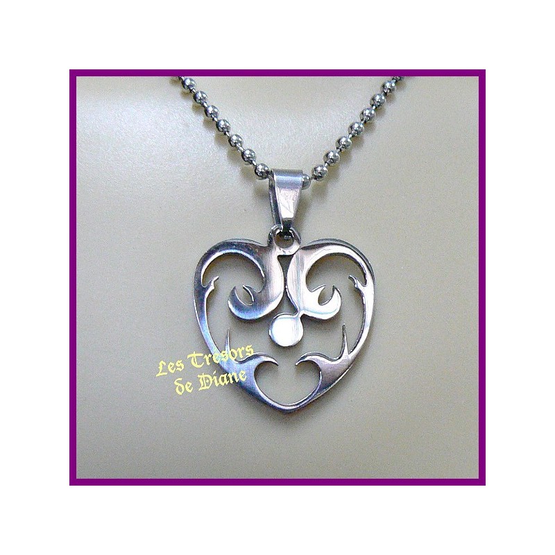 Pendentif COEUR TRIBAL en acier inoxydable