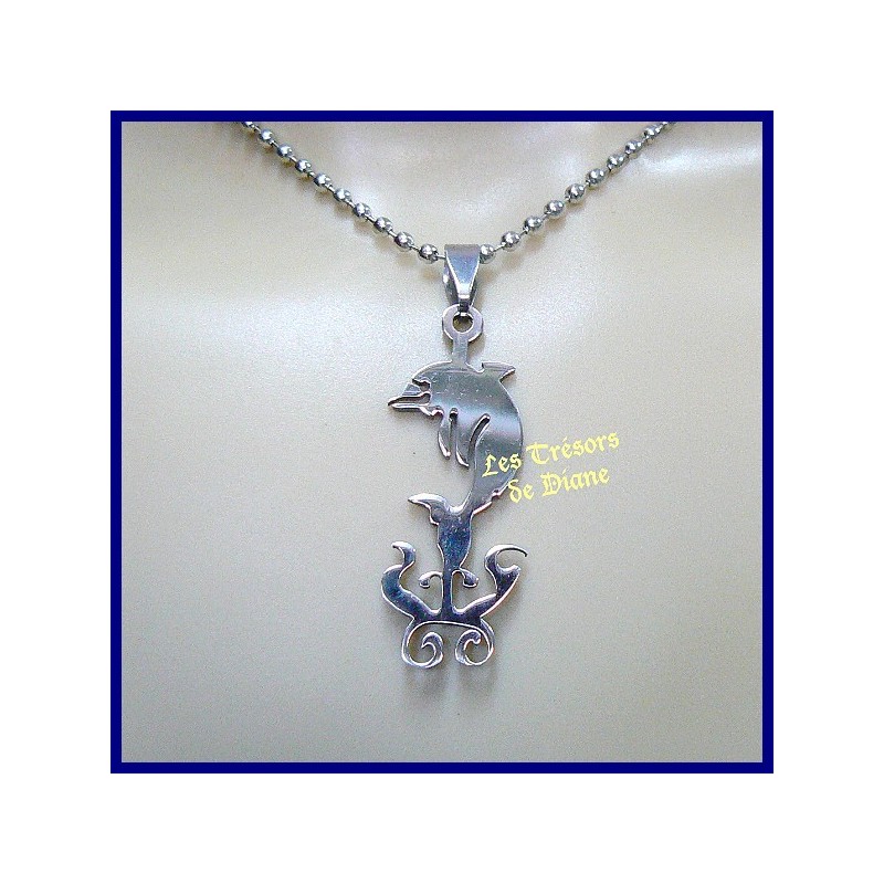 Pendentif DAUPHIN TRIBAL en acier inoxydable