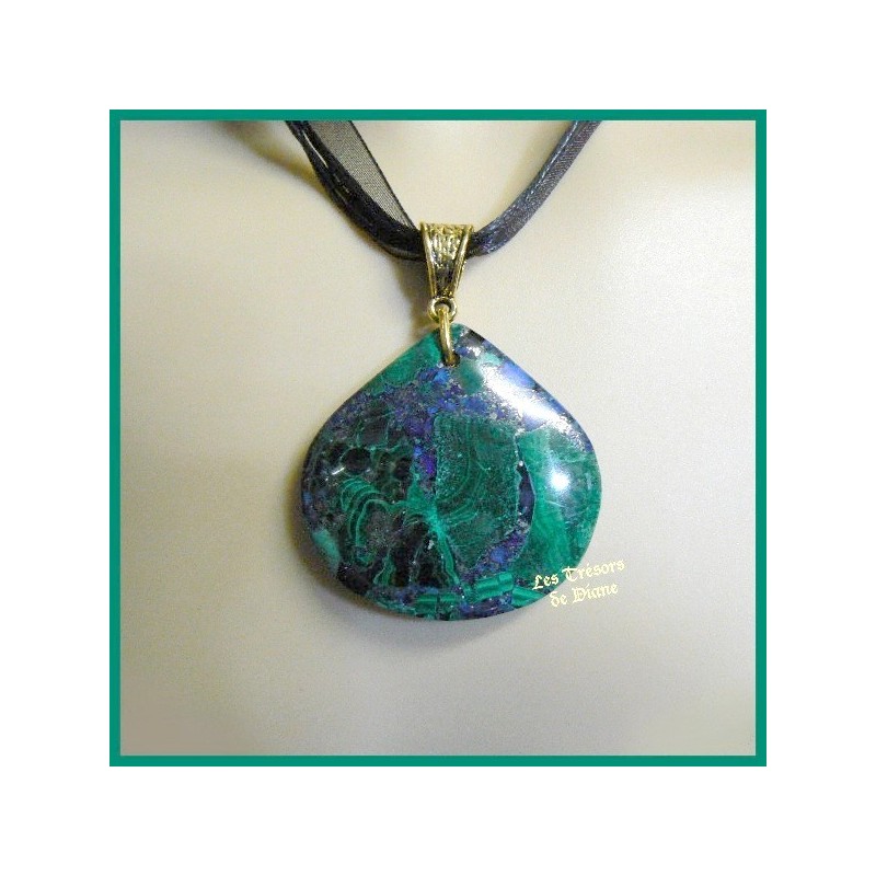 Pendentif LARME en LAPIS LAZULI et MALACHITE naturels