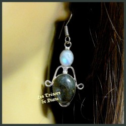 Boucles d'oreilles PRESTIGE en LABRADORITE et PIERRE DE LUNE naturelles