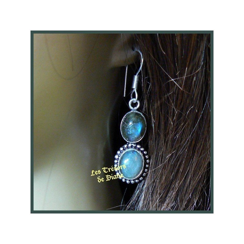Boucles d'oreilles PRESTIGE en LABRADORITE naturelle Boucles d'oreilles PRESTIGE en LABRADORITE naturelle