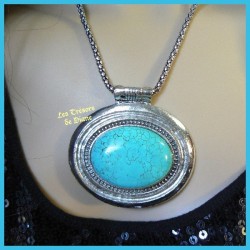 Pendentif médaillon en TURQUOISE naturelle sertie