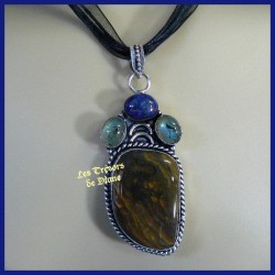 Pendentif PRESTIGE en JASPE, LABRADORITE et LAPIS LAZULI naturels