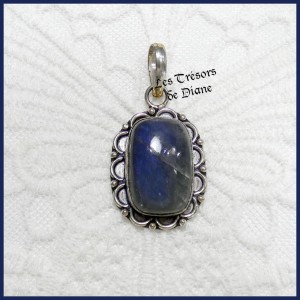 Pendentif PRESTIGE en LABRADORITE BLEUE naturelle et ARGENT