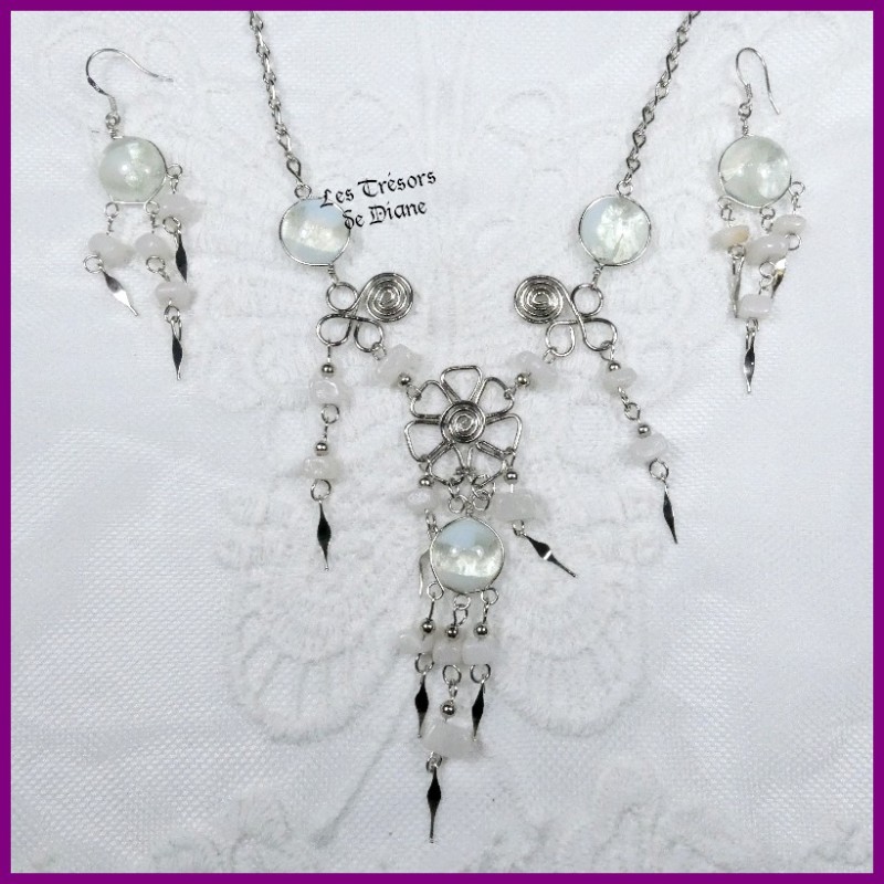 Parure du Pérou VERRE et OPALE blanche naturelle Parure du Pérou VERRE et OPALE blanche naturelle