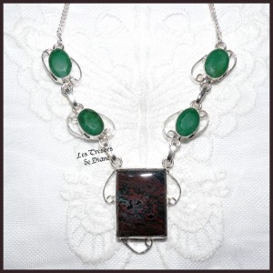 Collier en JASPE, JADE naturels et ARGENT