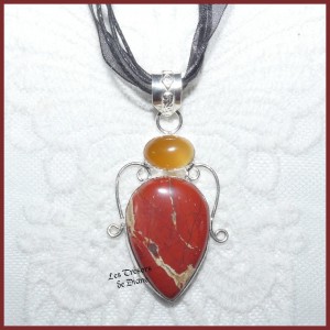 Pendentif en JASPE et AGATE naturels et ARGENT