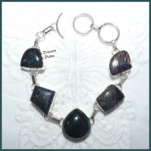 Bracelet en AGATE et LABRADORITE naturelles et ARGENT