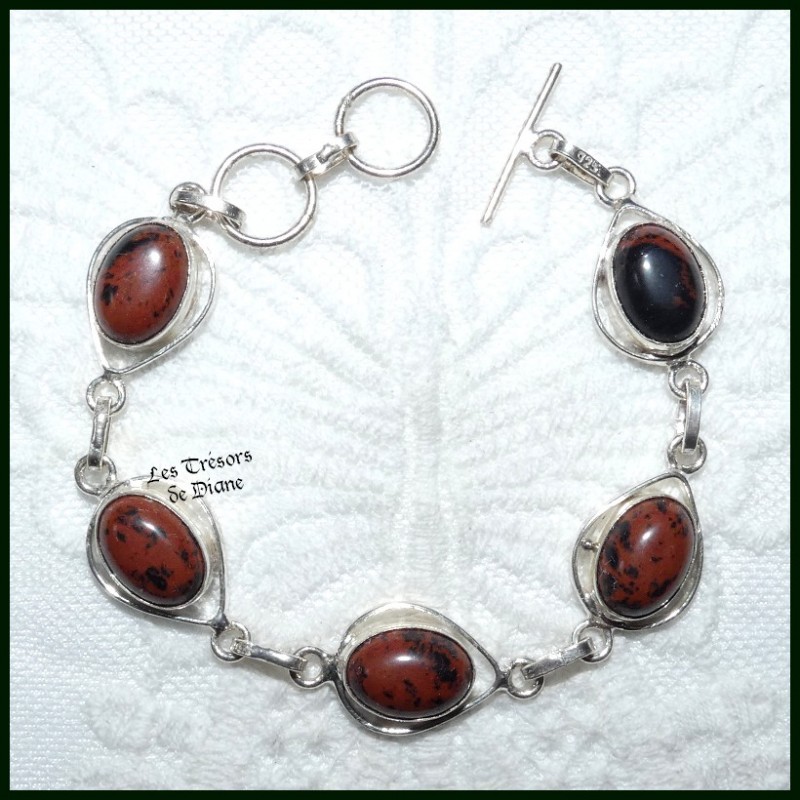 Bracelet en OBSIDIENNE MAHAGONY naturelle et ARGENT Bracelet en OBSIDIENNE MAHAGONY naturelle et ARGENT
