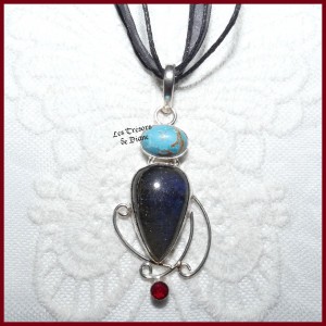 Pendentif PRESTIGE en LABRADORITE et TURQUOISE naturelles