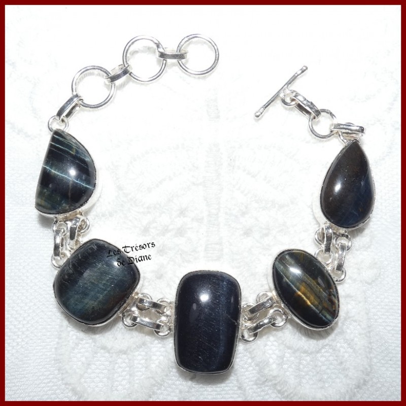 Bracelet en OEIL DE FAUCON naturel et ARGENT Bracelet en OEIL DE FAUCON naturel et ARGENT