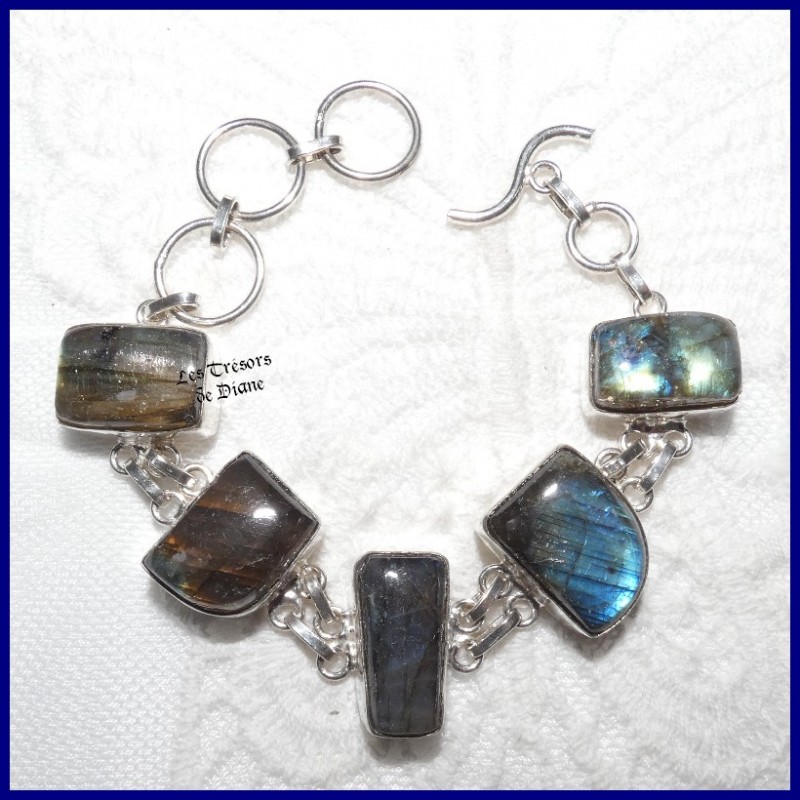 Bracelet en LABRADORITE naturelle et ARGENT Bracelet en LABRADORITE naturelle et ARGENT