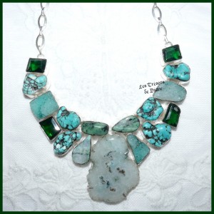 Collier en QUARTZ, JASPE, TURQUOISE naturels et ARGENT