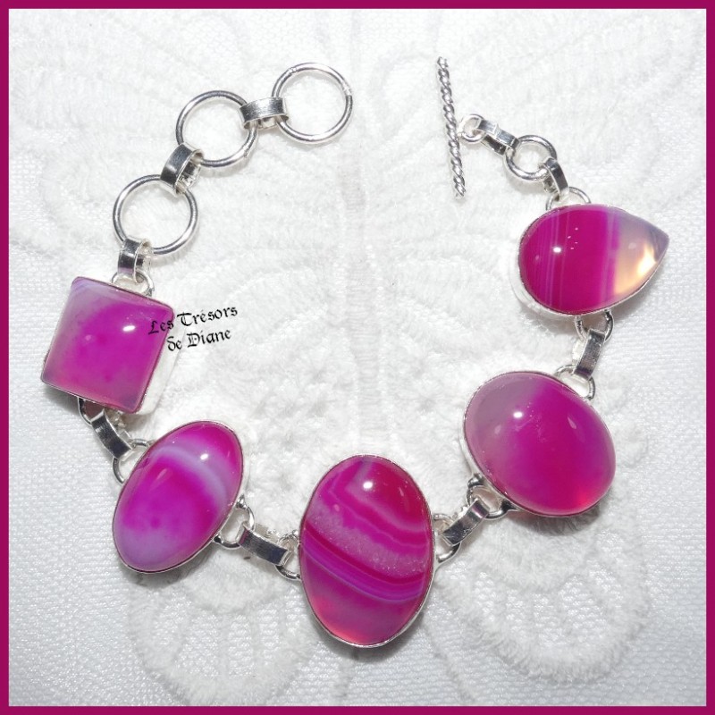 Bracelet en AGATE naturelle et ARGENT Bracelet en AGATE naturelle et ARGENT