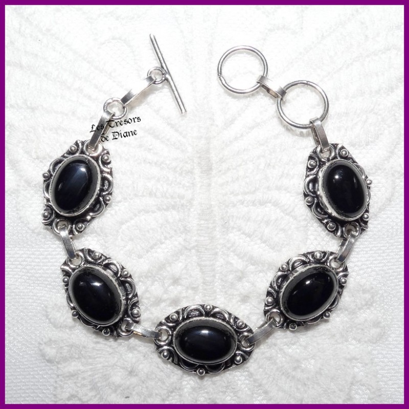 Bracelet en ONYX naturelle et ARGENT Bracelet en ONYX naturelle et ARGENT