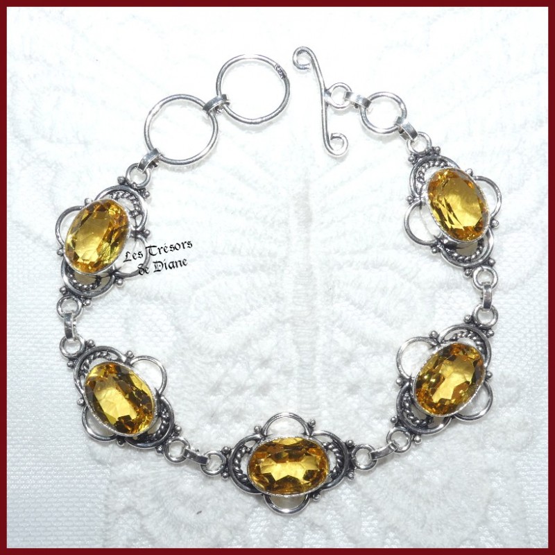 Bracelet en CITRINE naturelle et ARGENT