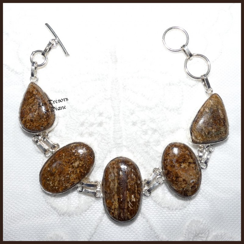 Bracelet en BRONZITE naturelle et ARGENT Bracelet en BRONZITE naturelle et ARGENT