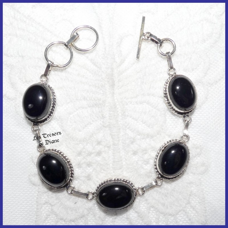 Bracelet en ONYX naturelle et ARGENT Bracelet en ONYX naturelle et ARGENT