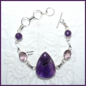 Bracelet en AMETHYSTES naturelles et ARGENT