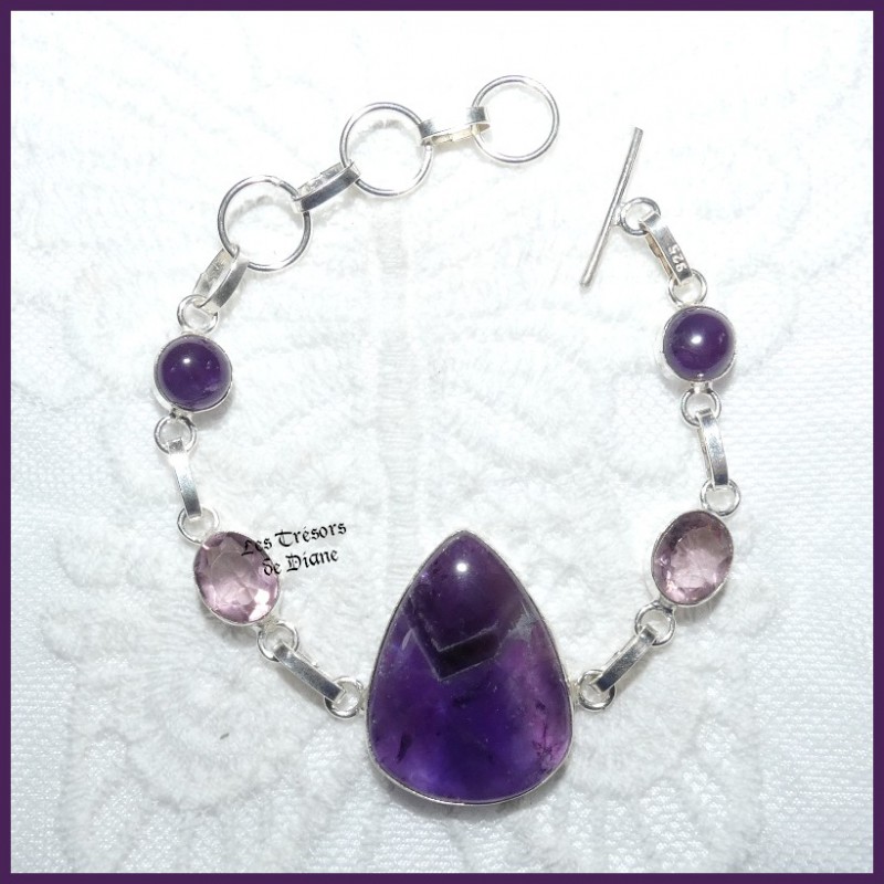Bracelet en AMETHYSTES naturelles et ARGENT Bracelet en AMETHYSTES naturelles et ARGENT
