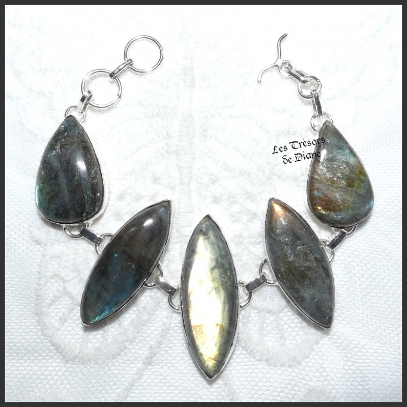 Bracelet PRESTIGE en LABRADORITE naturelle et ARGENT Bracelet PRESTIGE en LABRADORITE naturelle et ARGENT