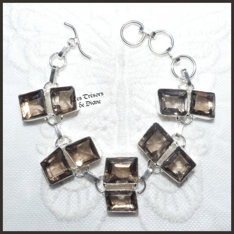 Bracelet en QUARTZ FUME naturel et ARGENT Bracelet en QUARTZ FUME naturel et ARGENT