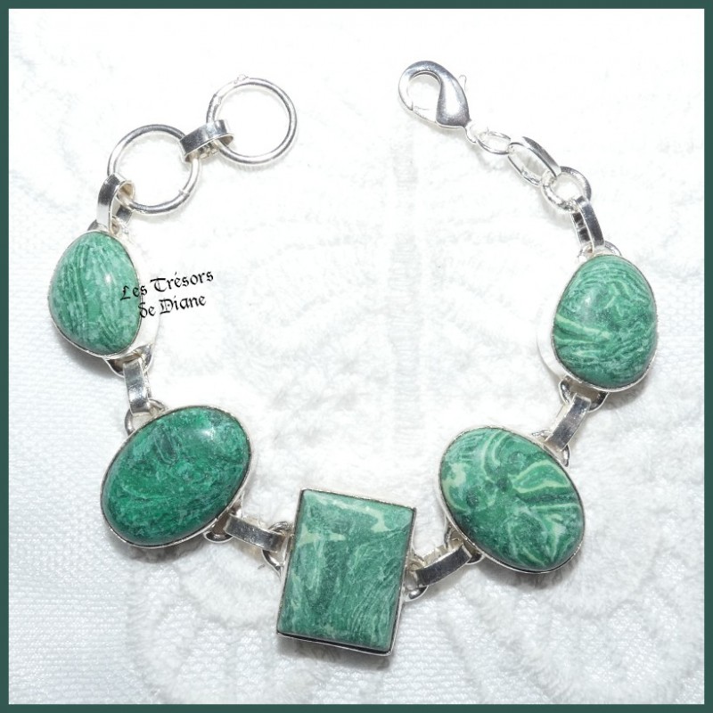 Bracelet PRESTIGE en MALACHITE naturelle et ARGENT