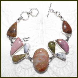 Bracelet en JASPE, OPALE, RHODONITE et HELIOTROPE naturels