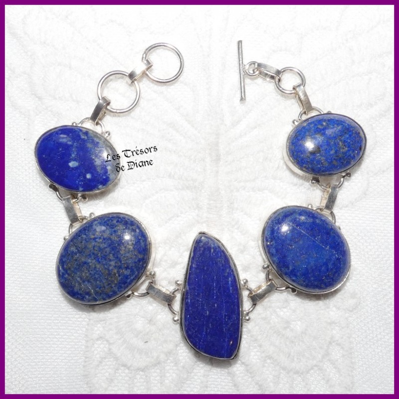 Bracelet en LAPIS LAZULI naturel et ARGENT