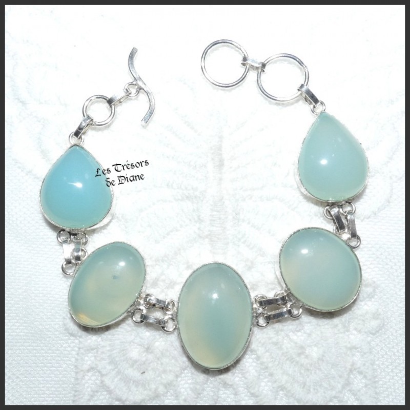 Bracelet en CALCEDOINE naturelle et ARGENT Bracelet en CALCEDOINE naturelle et ARGENT