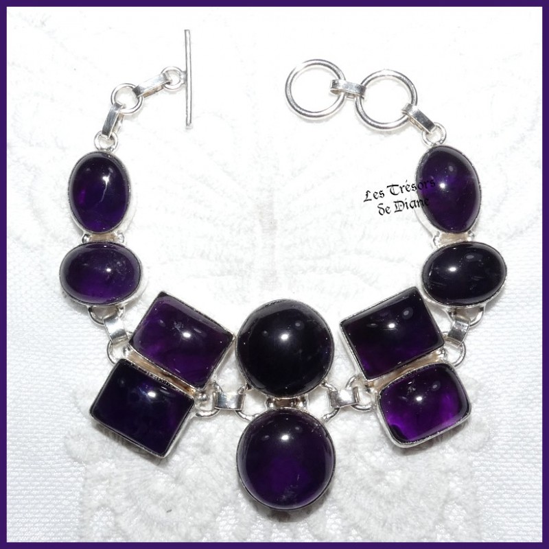 Bracelet PRESTIGE en AMETHYSTE naturelle et ARGENT Bracelet PRESTIGE en AMETHYSTE naturelle et ARGENT