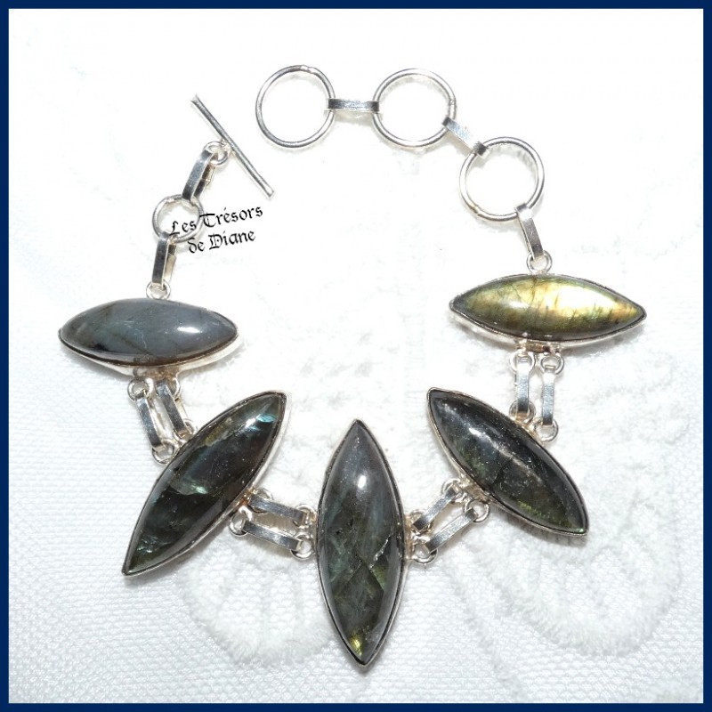 Bracelet PRESTIGE en LABRADORITE naturelles et ARGENT Bracelet PRESTIGE en LABRADORITE naturelles et ARGENT