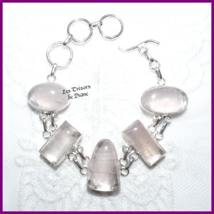 Bracelet en QUARTZ ROSE naturel et ARGENT