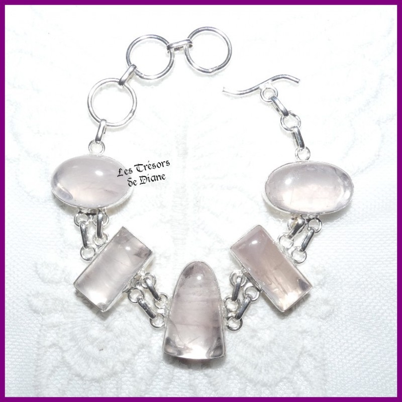 Bracelet en QUARTZ ROSE naturel et ARGENT Bracelet en QUARTZ ROSE naturel et ARGENT
