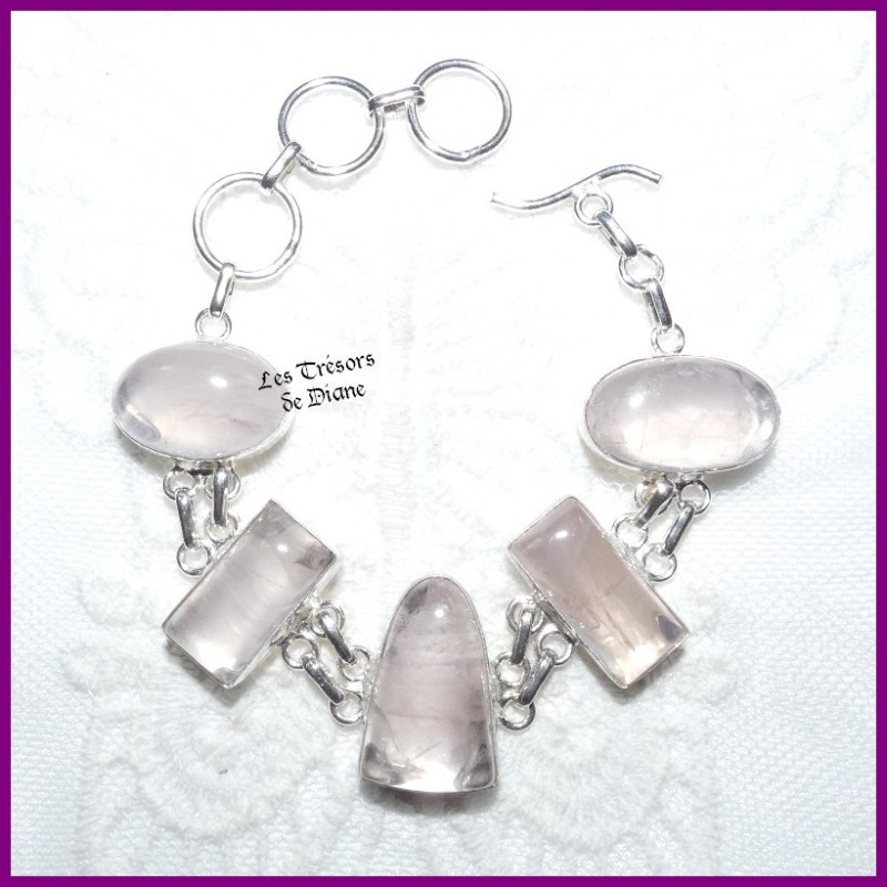 Bracelet en QUARTZ ROSE naturel et ARGENT