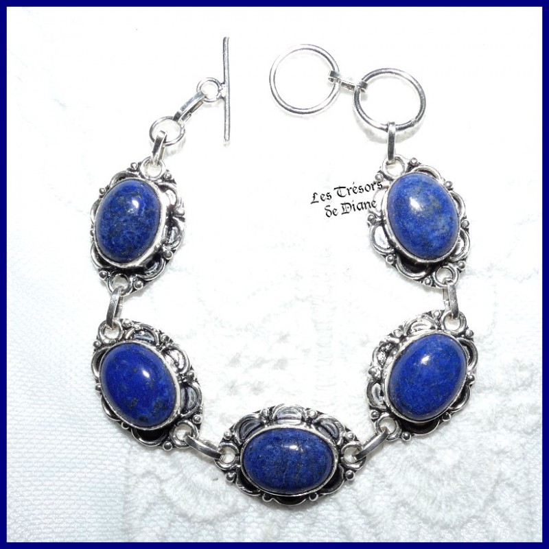 Bracelet PRESTIGE en LAPIS LAZULI naturel et ARGENT