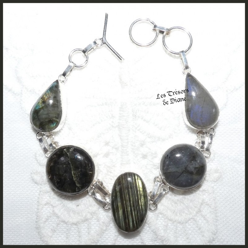 Bracelet en LABRADORITE naturelle et ARGENT Bracelet en LABRADORITE naturelle et ARGENT