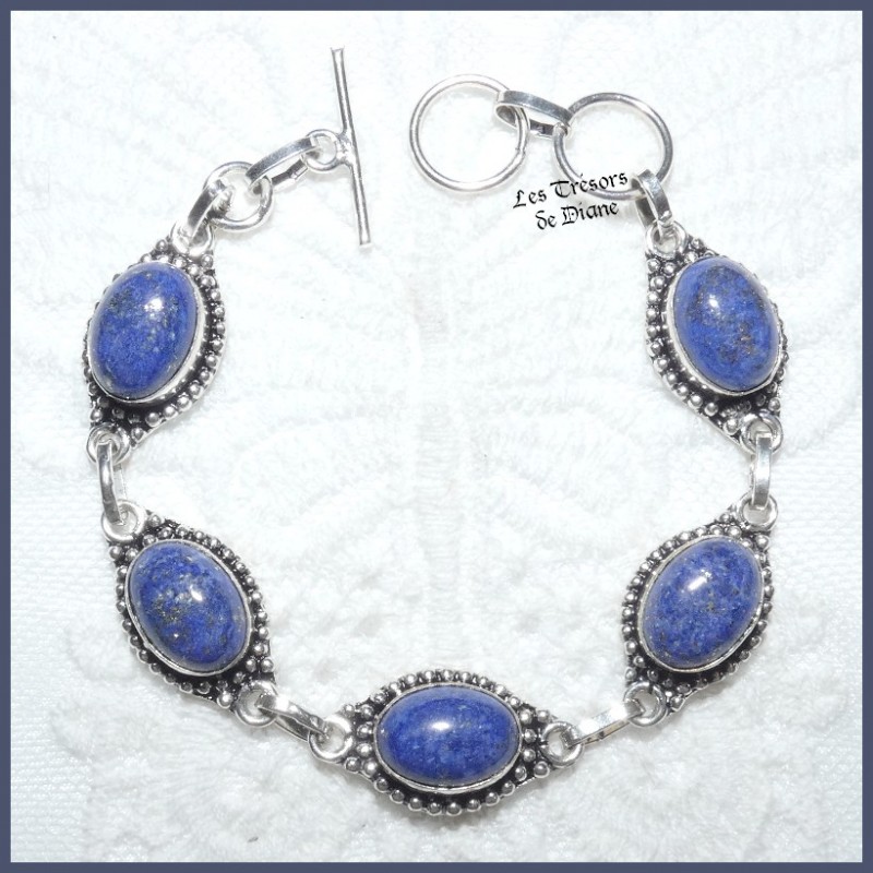 Bracelet en LAPIS LAZULI naturel et ARGENT