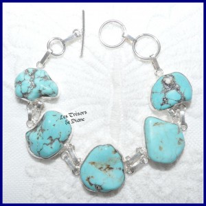 Bracelet en TURQUOISE brute naturelle et ARGENT