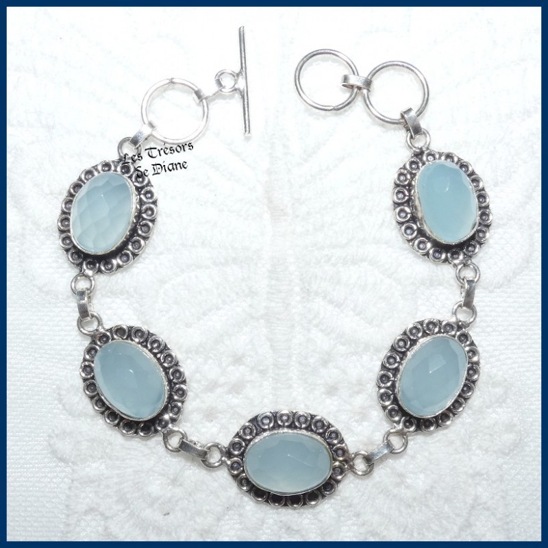 Bracelet en CALCEDOINE naturelle et ARGENT Bracelet en CALCEDOINE naturelle et ARGENT
