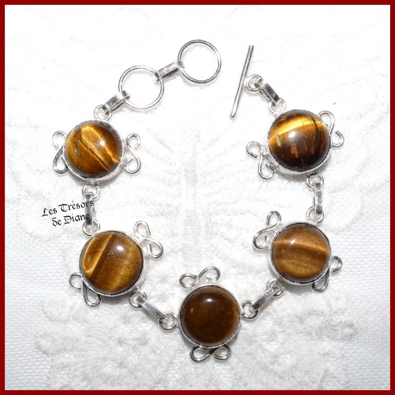 Bracelet en OEIL DE TIGRE naturel et ARGENT Bracelet en OEIL DE TIGRE naturel et ARGENT